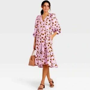 NWT A NEW DAY Pink Floral Tiered Midi Peasant Dress S
